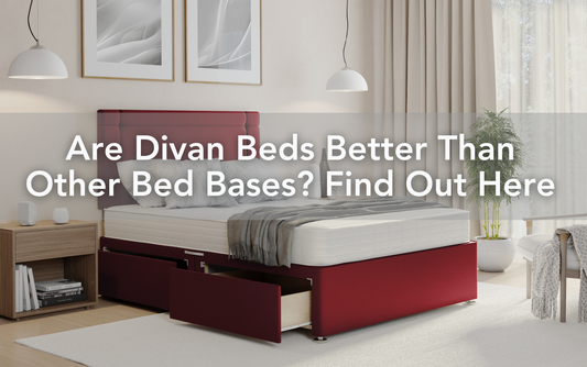 Luxury red divan bed with built-in storage drawers in a modern bedroom, showcasing style, functionality, and space-saving benefits.