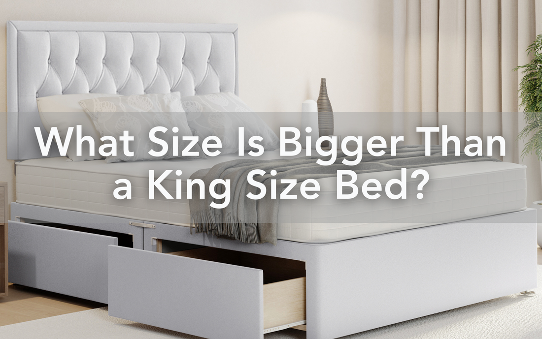 Luxury white divan bed with storage drawers, highlighting bed sizes larger than a king-size