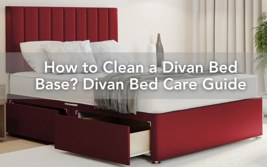 Red divan bed base with open storage drawers in a modern bedroom – divan bed care and cleaning guide