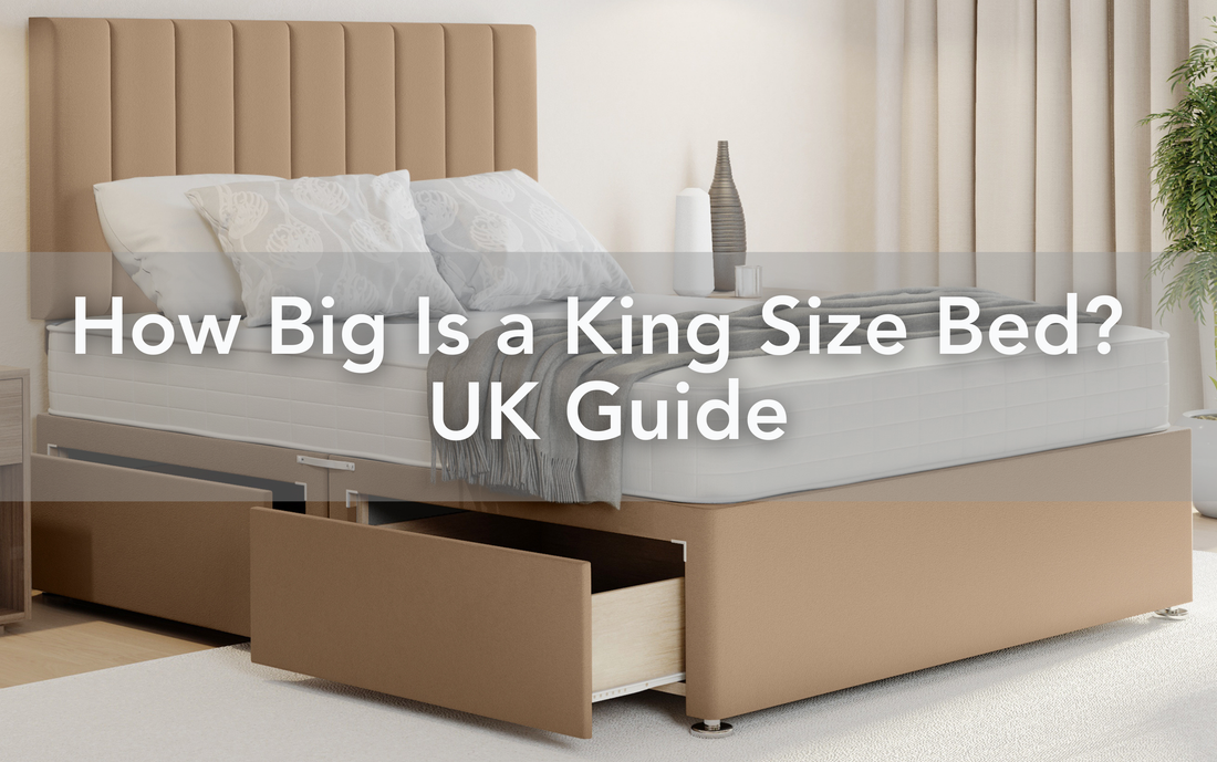 King size bed with storage drawers and upholstered headboard – UK size guide