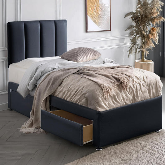 Stylish 3FT Single Bed with Mattress & 2 Drawers - Black Plush