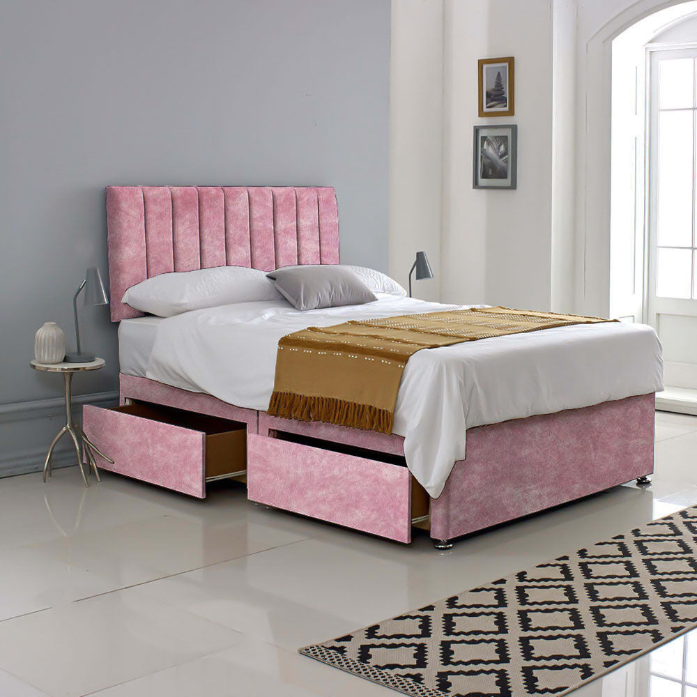 Stripe Divan Bed with Headboard