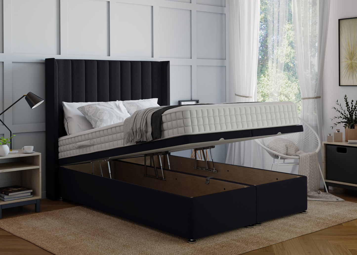 Stripe Winged Ottoman Bed