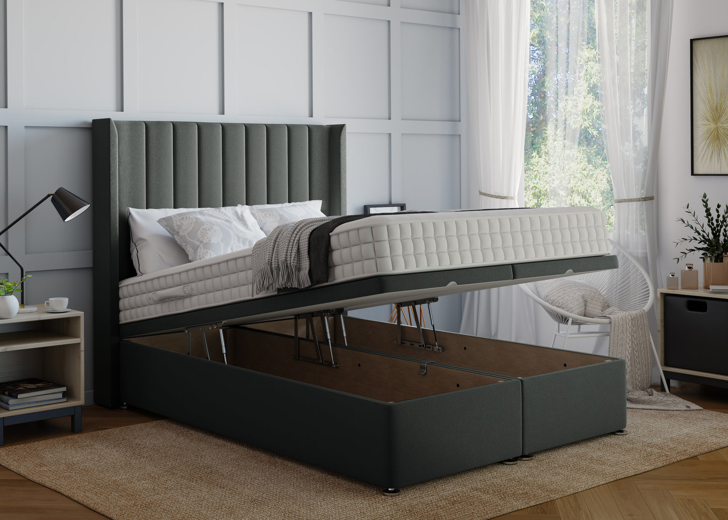 Stripe Winged Ottoman Bed