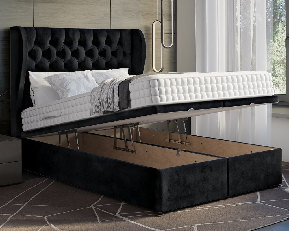 Oyster Winged Small Double Ottoman Divan Bed