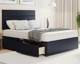 black plush 3 linen style divan bed set which comes with drawers and a mattress