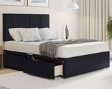 black plush 4 panel style divan bed with drawers and mattress