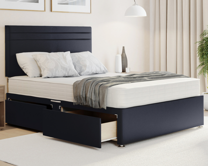 black plush artic style divan bed set with storge drawers and mattress