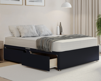 black plush divan bed base with mattress and drawers