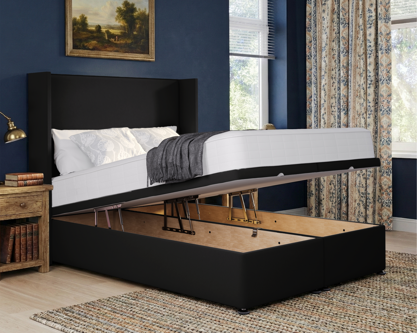 Plain Winged Ottoman Divan Bed