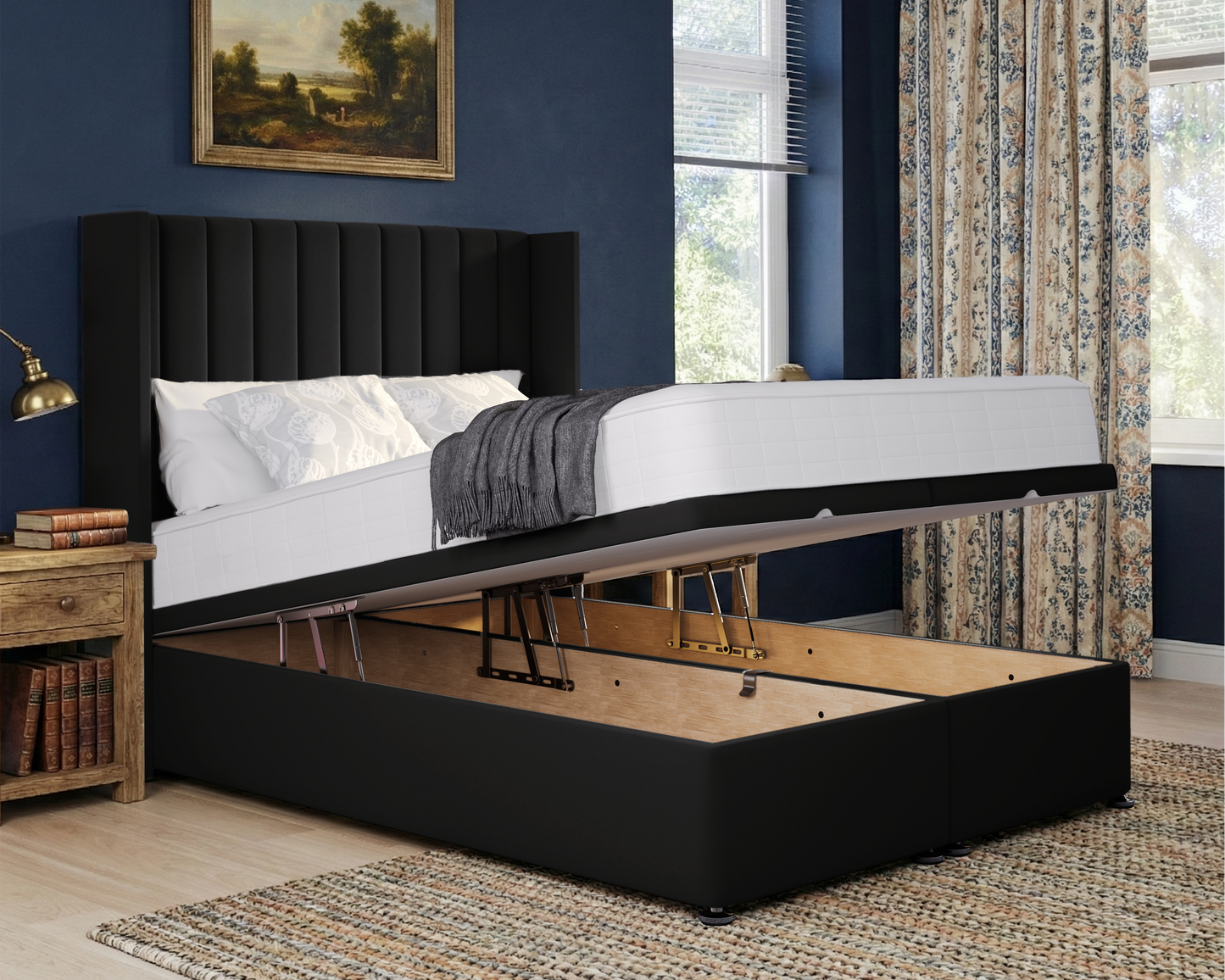 Stripe  Winged Ottoman Divan Bed