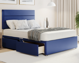 blue plush 3 linen style divan bed set which comes with drawers and a mattress