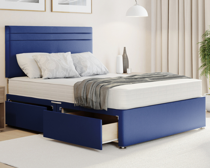 blue plush artic style divan bed set with storge drawers and mattress