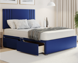 blue plush divan bed with drawers and mattress