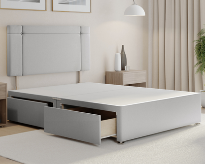 silver plush clima style divan bed set without mattress and drawers.