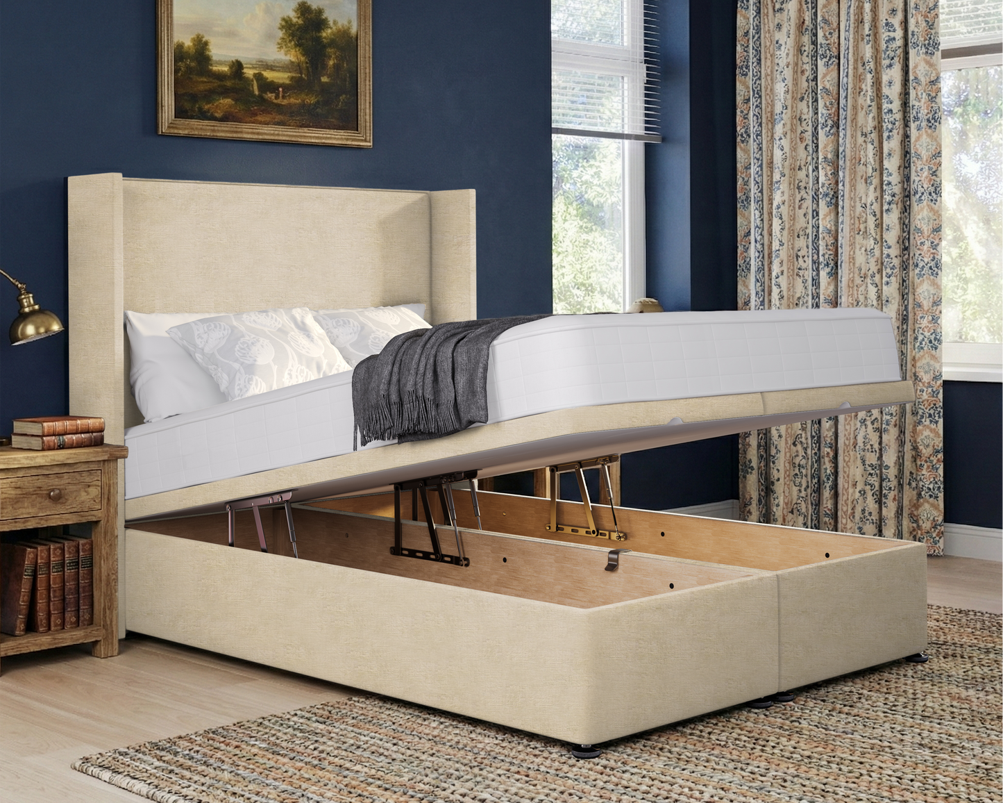Plain Winged Ottoman Divan Bed