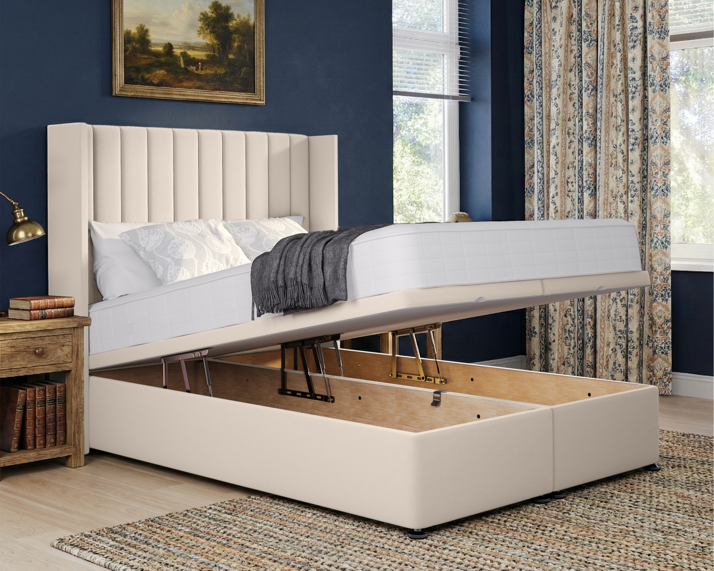 Stripe  Winged Ottoman Divan Bed