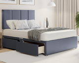 grey plush 4 panel style divan bed with drawers and mattress