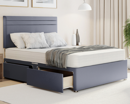 grey plush artic style divan bed set with storge drawers and mattress