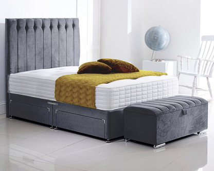 grey plush olivia divan bed with ottoman box set