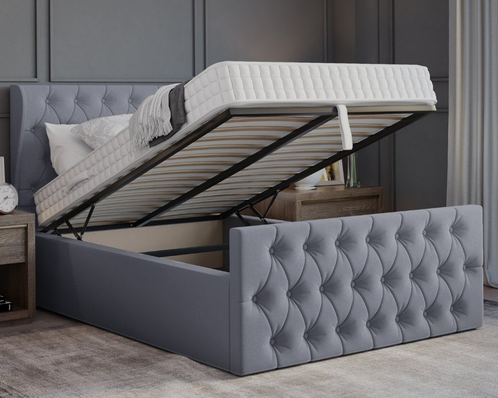 Oyster Winged King Size Ottoman Bed