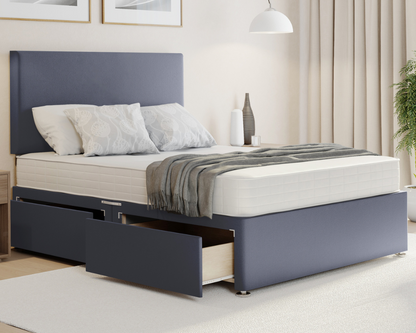 grey plush plain headboard divan bed set