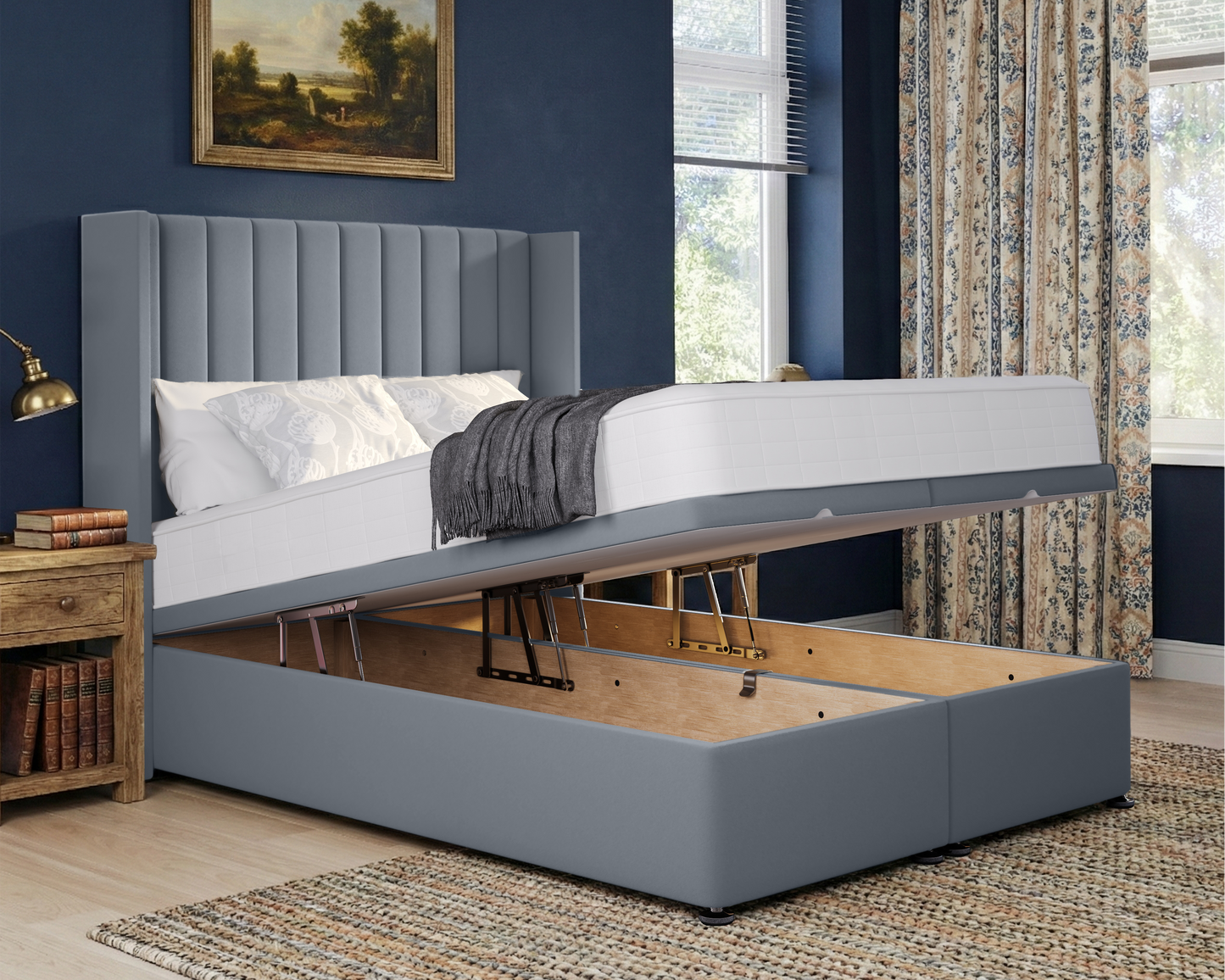 Stripe  Winged Ottoman Divan Bed