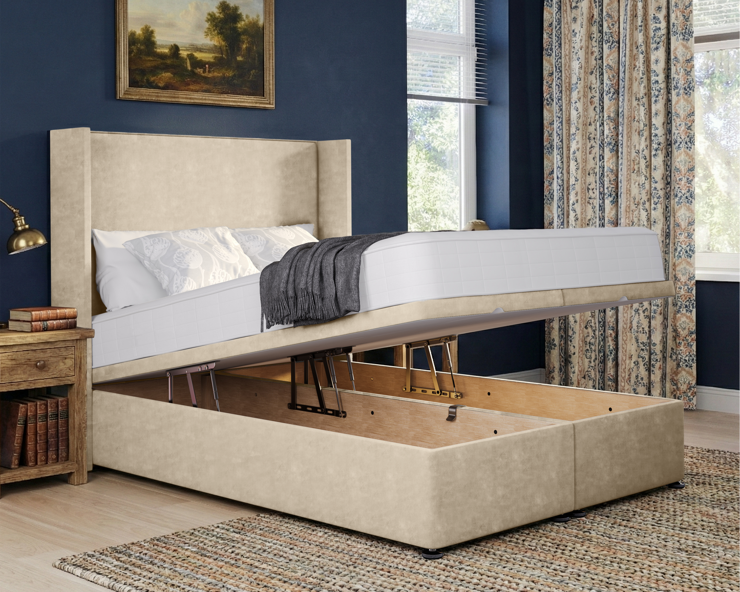 Plain Winged Ottoman Divan Bed
