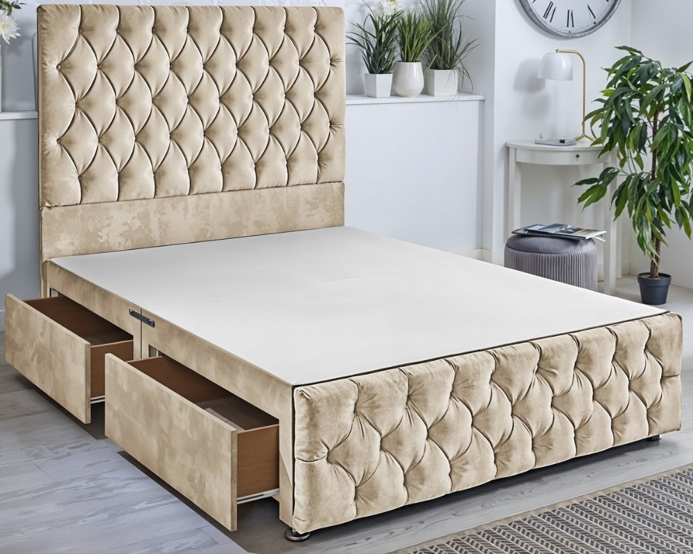 premium chester single divan beds in mink naple fabric