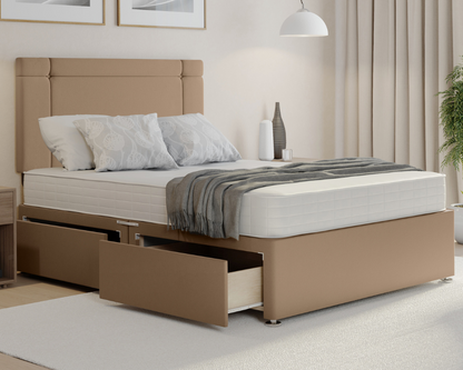 mink plush clima style divan bed set with mattress and drawers.
