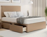 mink plush divan bed set with plain headboard and mattress and drawers
