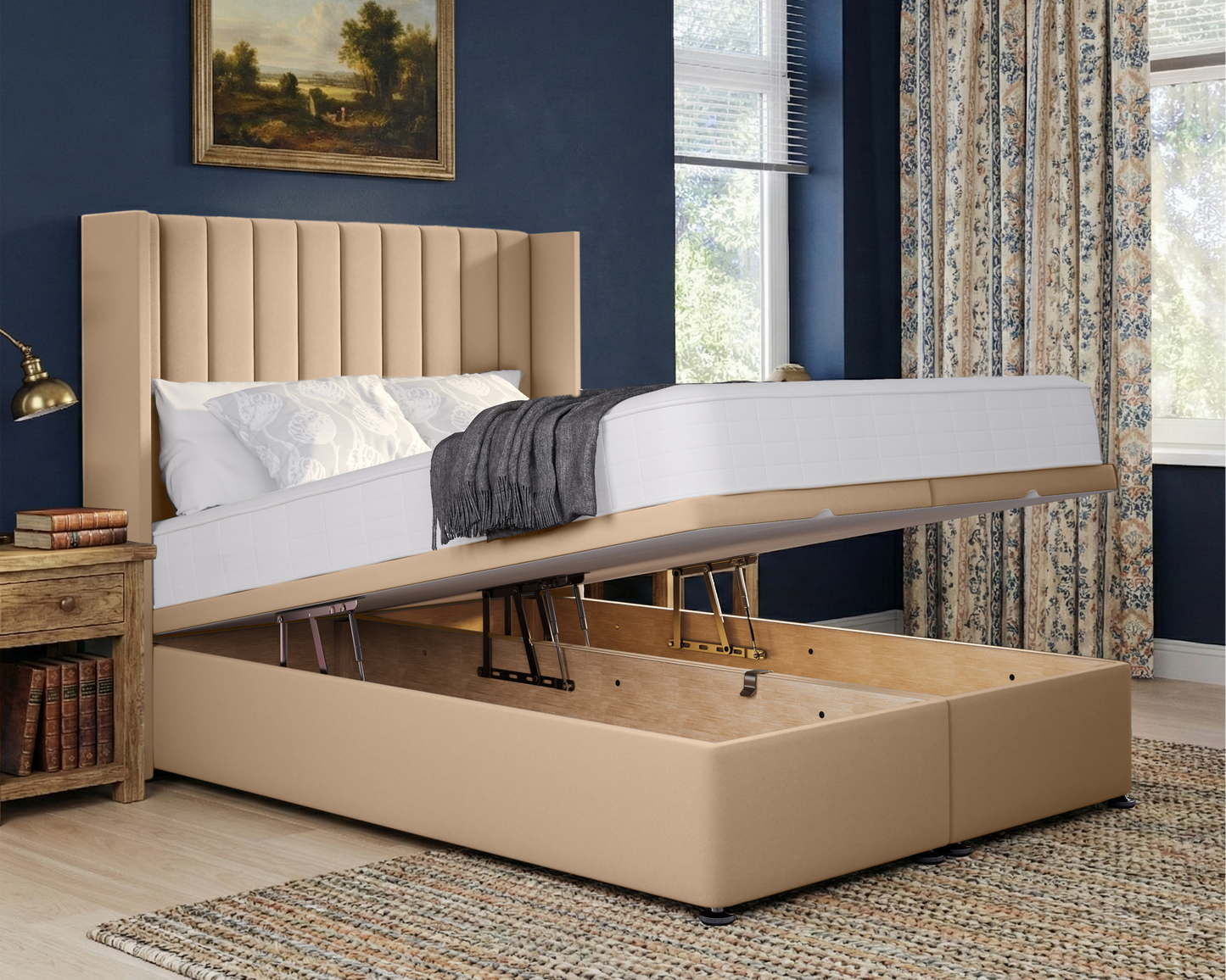 Stripe  Winged Ottoman Divan Bed