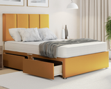 mustard plush 4 panel style divan bed with drawers and mattress