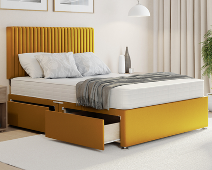 mustard plush malia divan bed with mattress