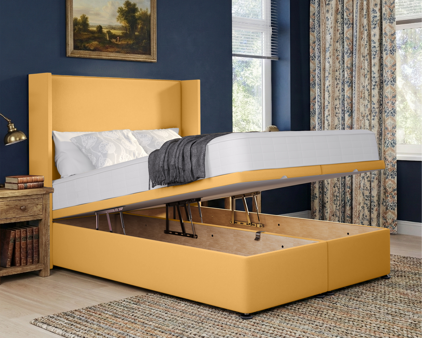 Plain Winged Ottoman Divan Bed