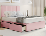 pink plush 4 panel style divan bed with drawers and mattress