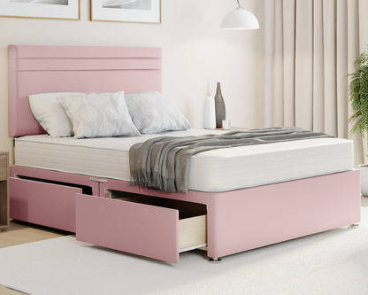 pink plush artic style divan bed set with storge drawers and mattress