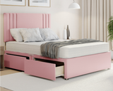 pink plush felix divan bed with mattress and drawers