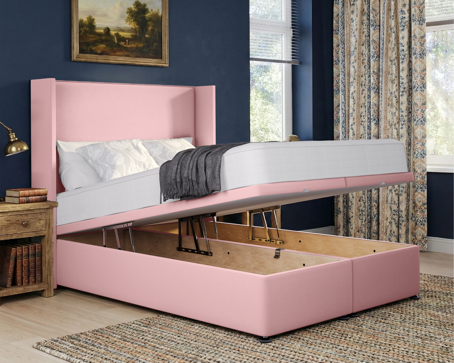 Plain Winged Ottoman Divan Bed
