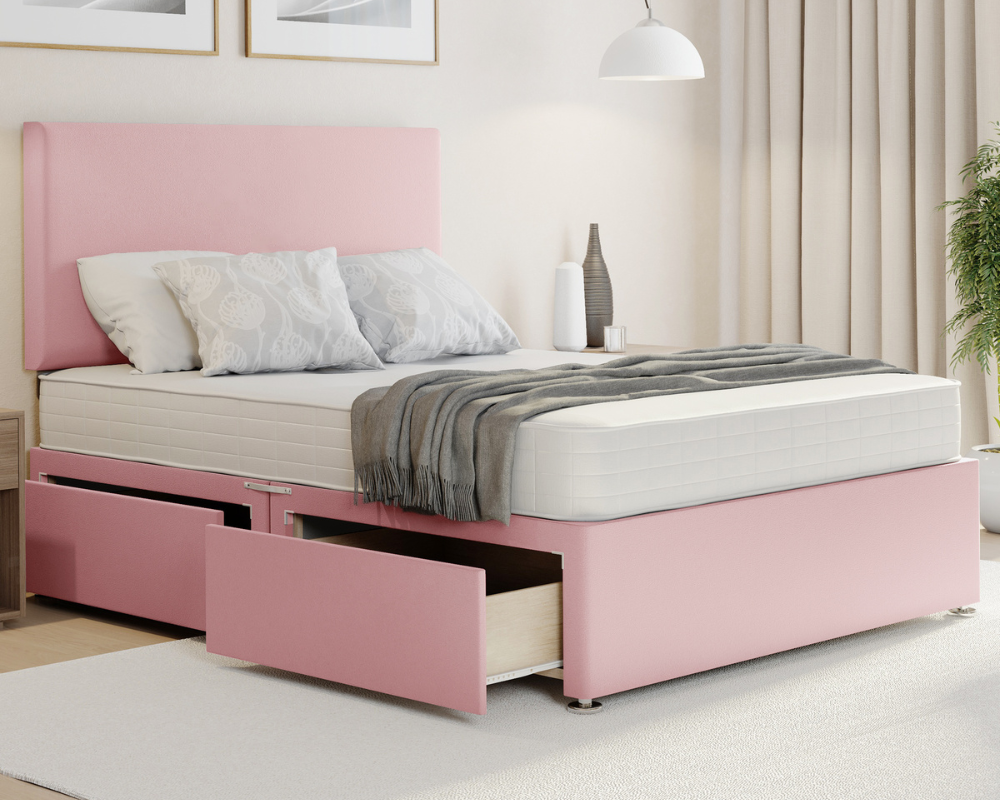 pink plush divan bed set with plain headboard