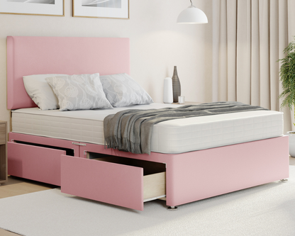 pink plush divan bed set with plain headboard