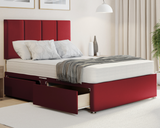 red plush 4 panel style divan bed with drawers and mattress