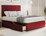 red plush felix divan bed with mattress and storage