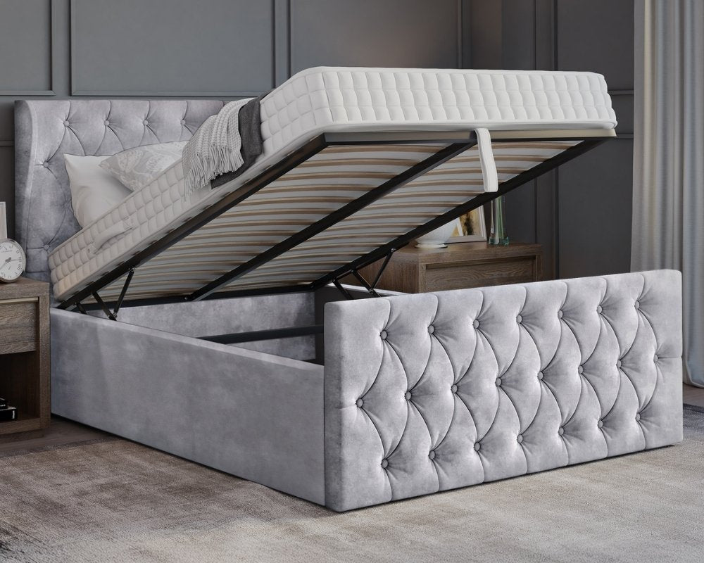 Oyster Winged King Size Ottoman Bed