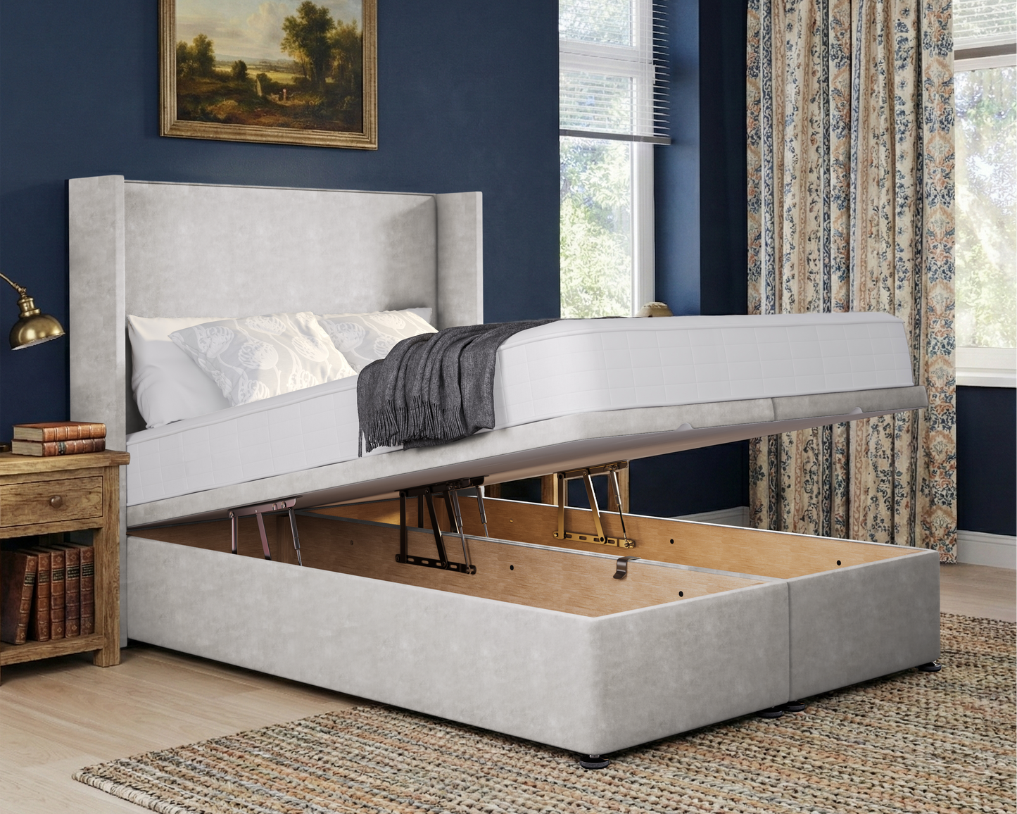 Plain Winged Ottoman Divan Bed