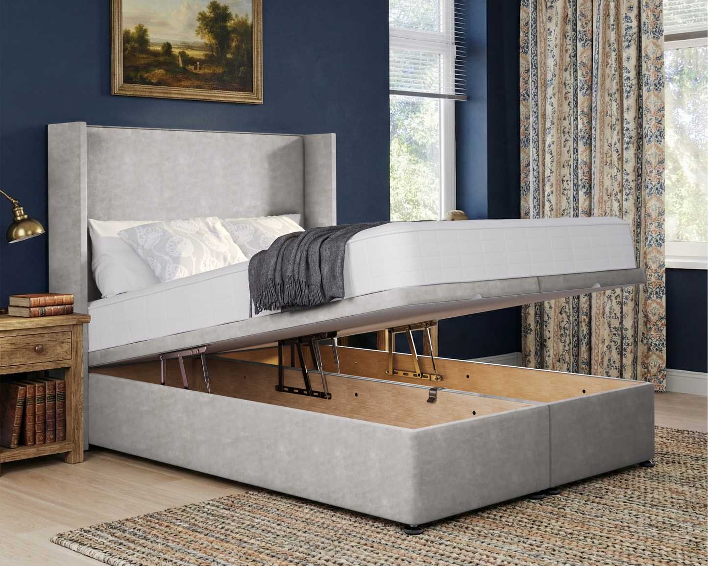 Plain Winged Ottoman Divan Bed