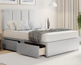 silver plush 4 panel style divan bed with drawers and mattress