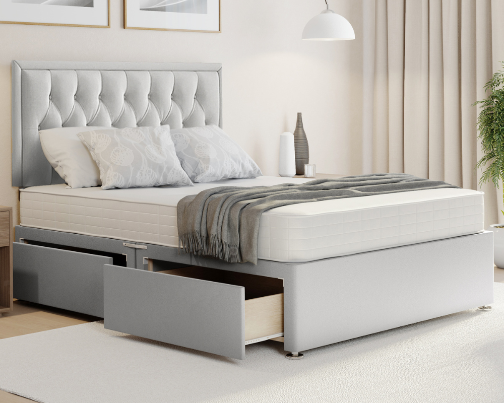 silver plush sarah style headboard divan bed set