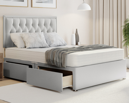 silver plush sarah style headboard divan bed set