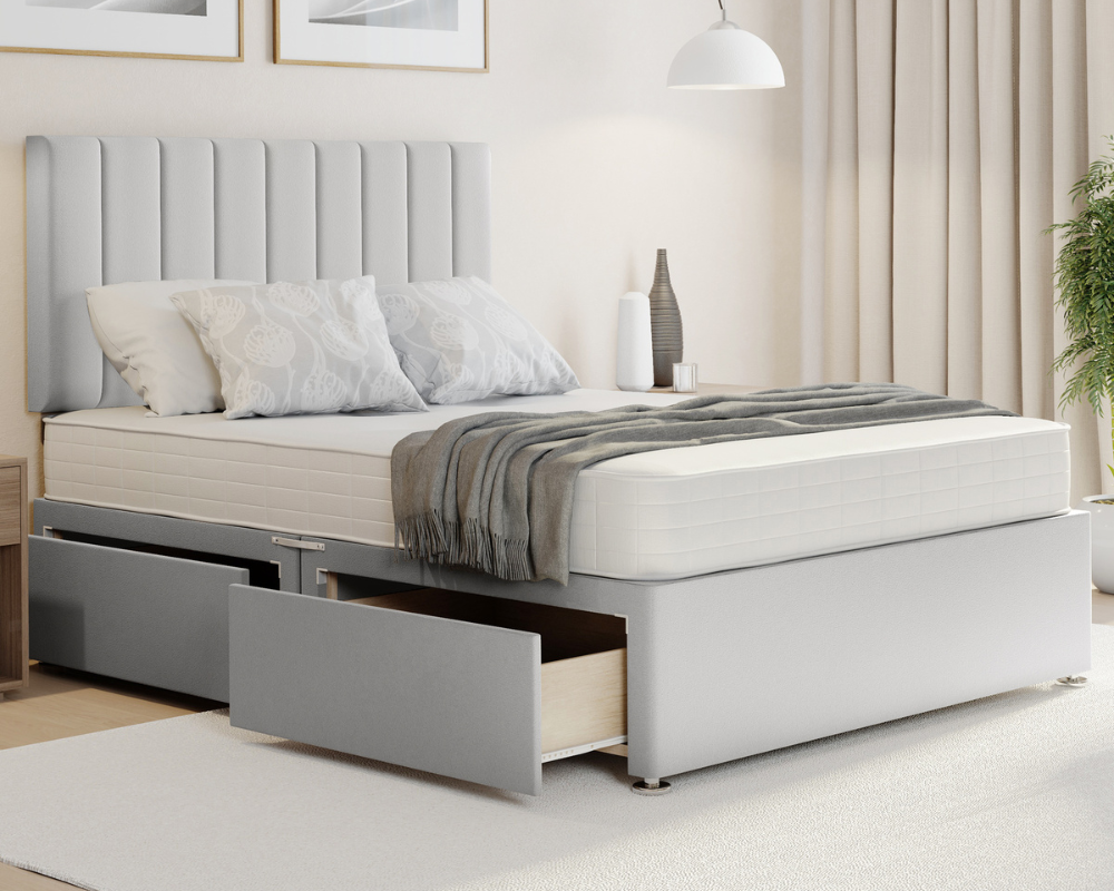 silver plush stripe divan bed set with mattress